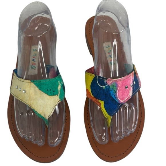 Jams World Rainbow 7.5 Slip On Rhinestone Lagen Artzy SANDALS Block Heel READ - Picture 3 of 12